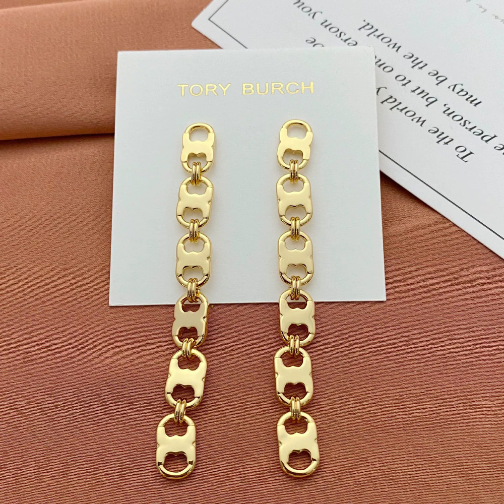 Tory Burch Pig Nose Shape Long Drop Metal Earrings